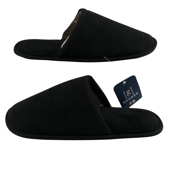 George Other - NEW George Mens 7-8 Slippers Black Scuff Textured House Shoes Cozy Loungewear